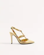 Valentino Rockstud Décolleté In Laminated Nappa With Cabochon And Crystals 100Mm
